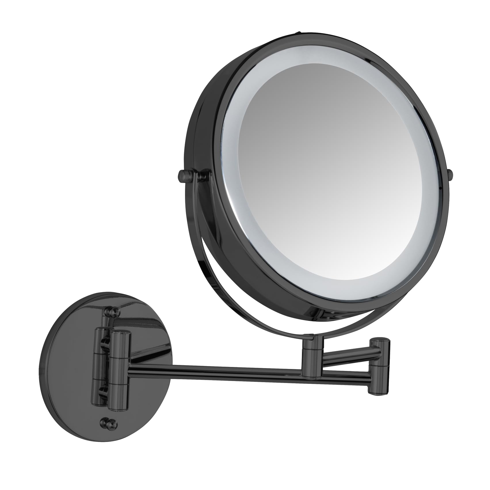 WENKO Power-Loc® LED Wandspiegel Mod. Lumi, Kosmetikspiegel mit Beleuchtung, 5-Fach Vergrößerung, ohne Bohren, Spiegelfläche Ø 17,5 cm