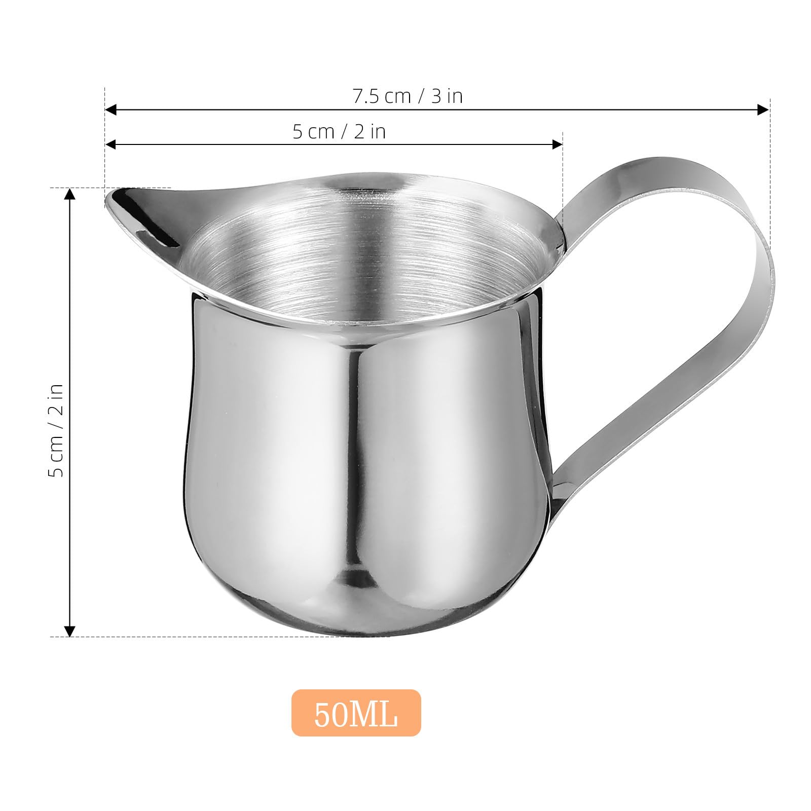 Set di 4 mini brocche per latte in acciaio inox, 50 ml, con beccuccio, per schiumare e servire panna, set di piccole brocche per latte per uso domestico e bar