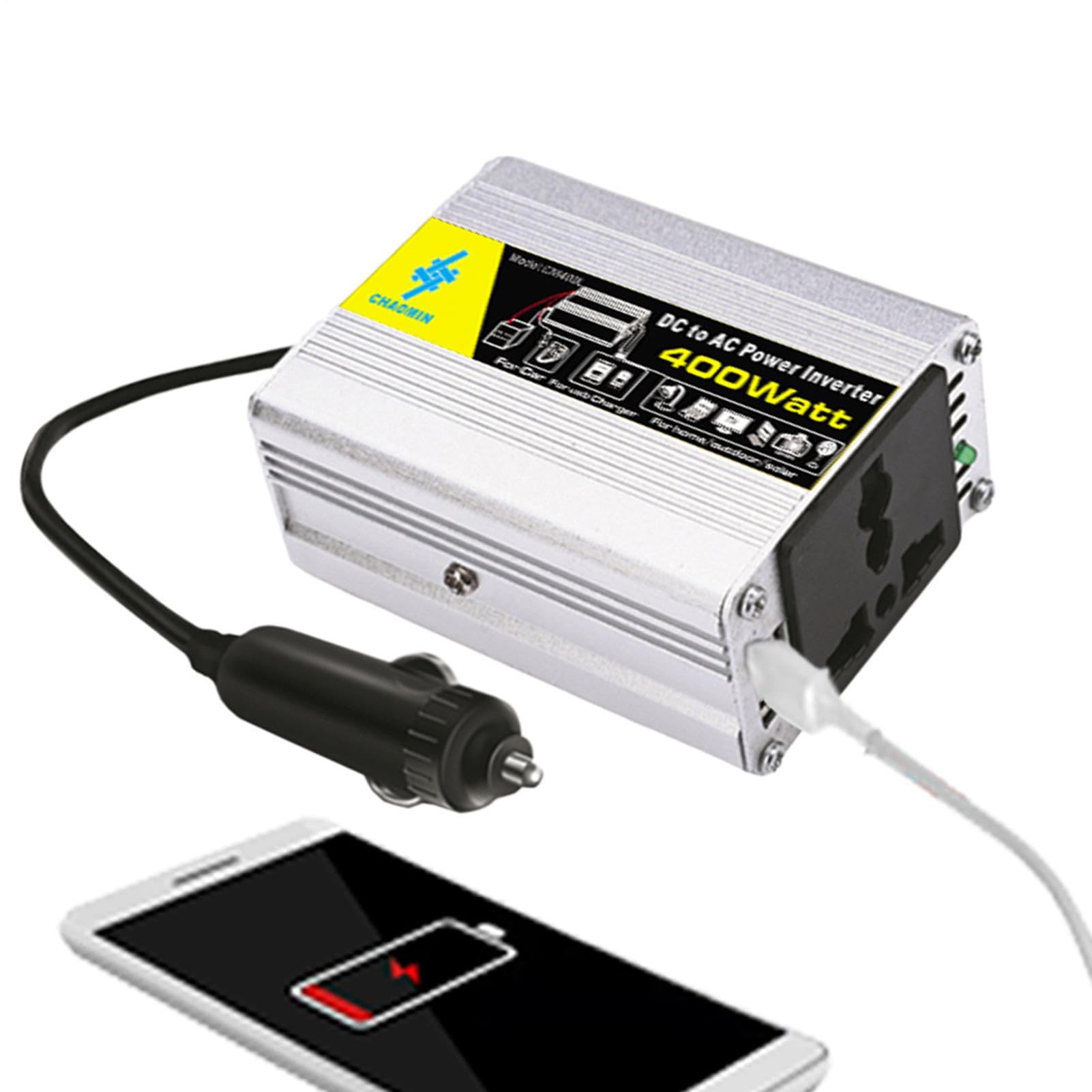 Sine Waves Inverter - da 12 V DC a 220 V AC Pure Sine Power Converter, Inverter da 400 W | Convertitore per auto con clip per batterie, inverter di alimentazione portatile per casa, campeggio,