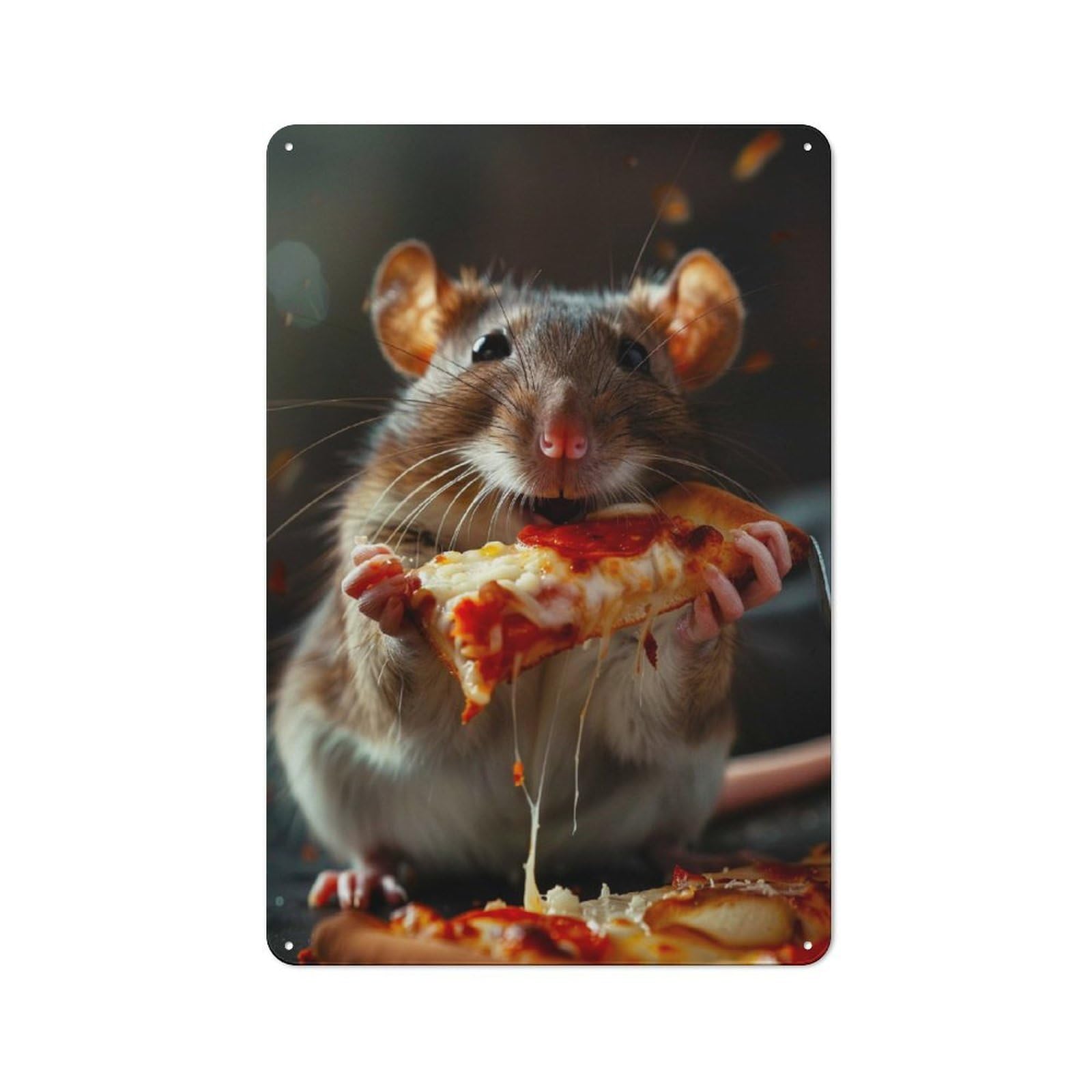 Rat Pizza Metal Wall Art Sign 30x20cm, Vintage Old Style Wall Plaque for Living Room, Hallway, Kitchen Or Cafe