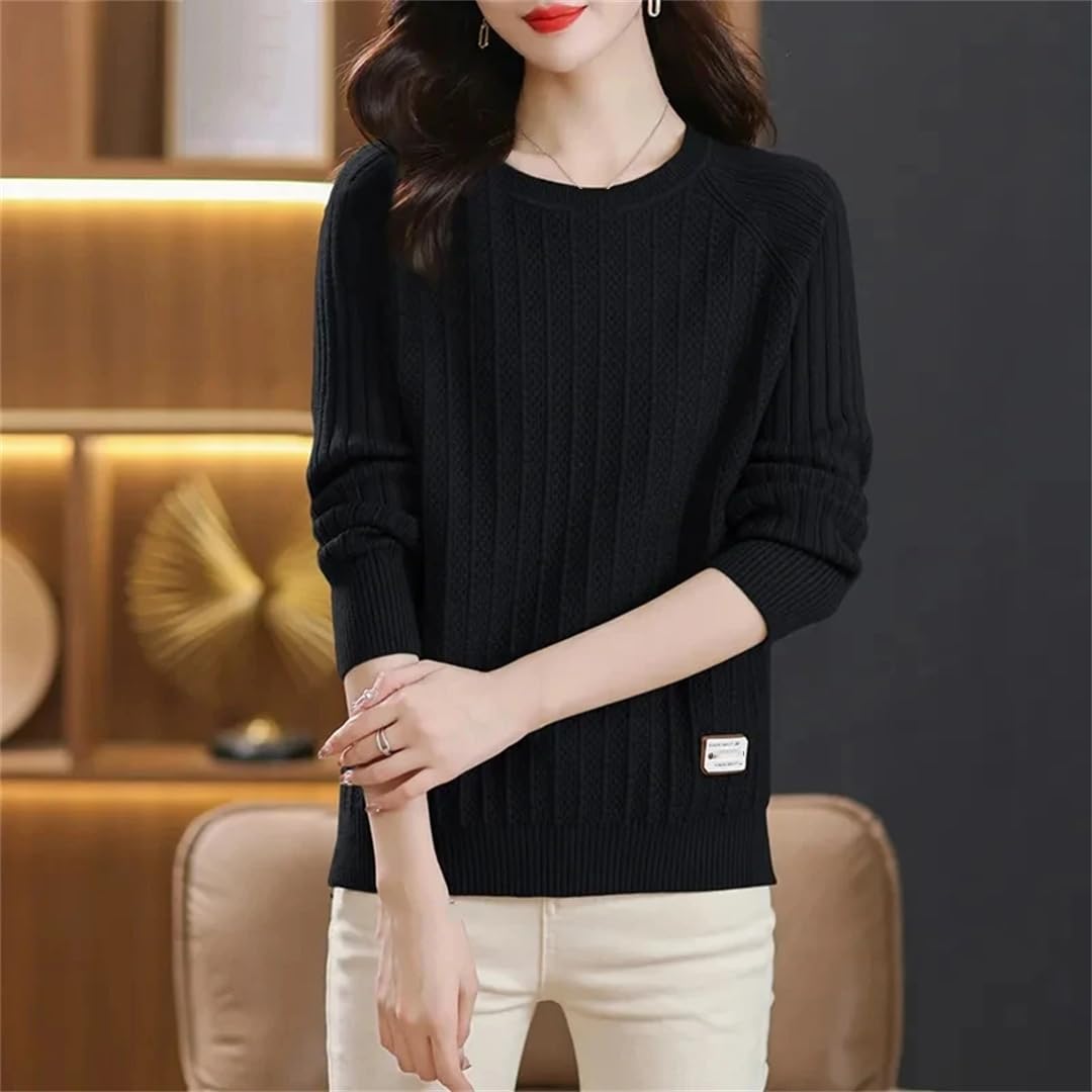 Maglione da donna a maniche lunghe lavorato a maglia girocollo alla moda