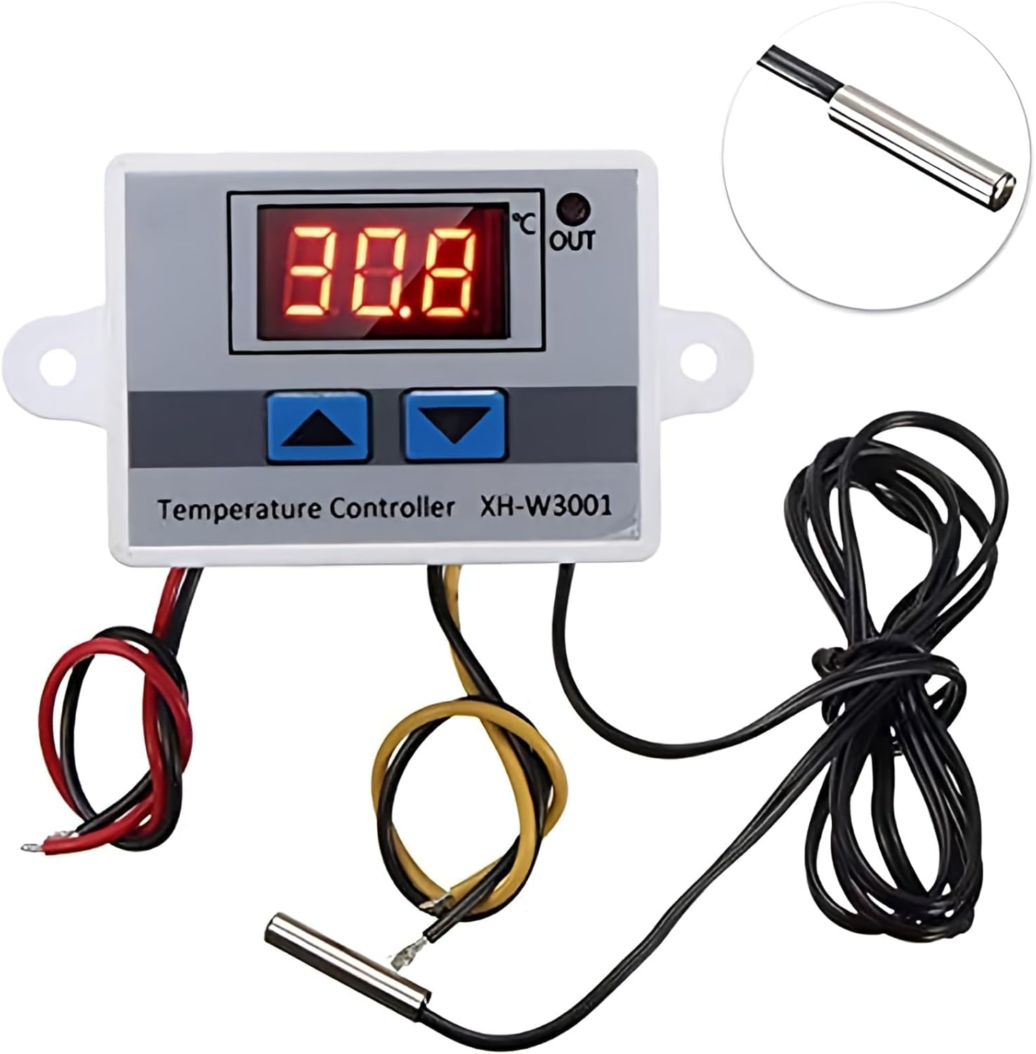 Hexonix XH-W3001 Digital Display Temperature Controller 220V 10A | LED Temperature Controller with Thermostat Control Switch Probe - White