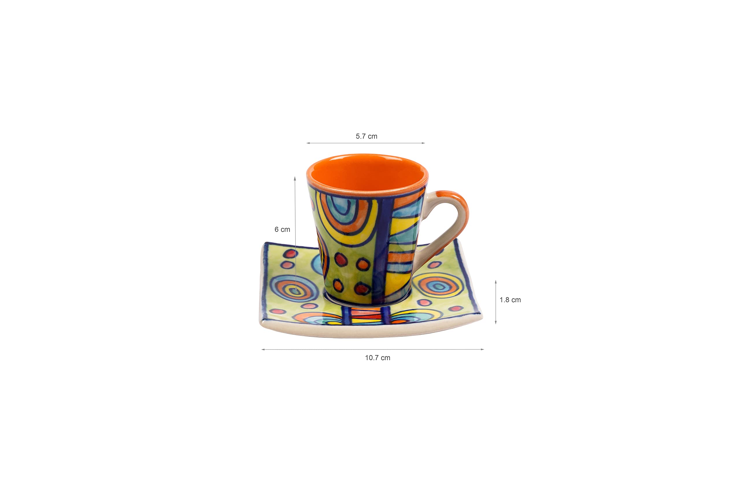 Gall&Zick Handbemalte Espressotassen mit Unterteller aus Keramik, Set von 3, ca. 80ml, bunte moderne Keramik – mikrowellen- & spülmaschinengeeignet – farbenfrohes Unikat für Kaffeegenuss