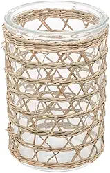 Vaso Decorativo Em Vidro Com Fibra Natural Para Plantas Flores Velas