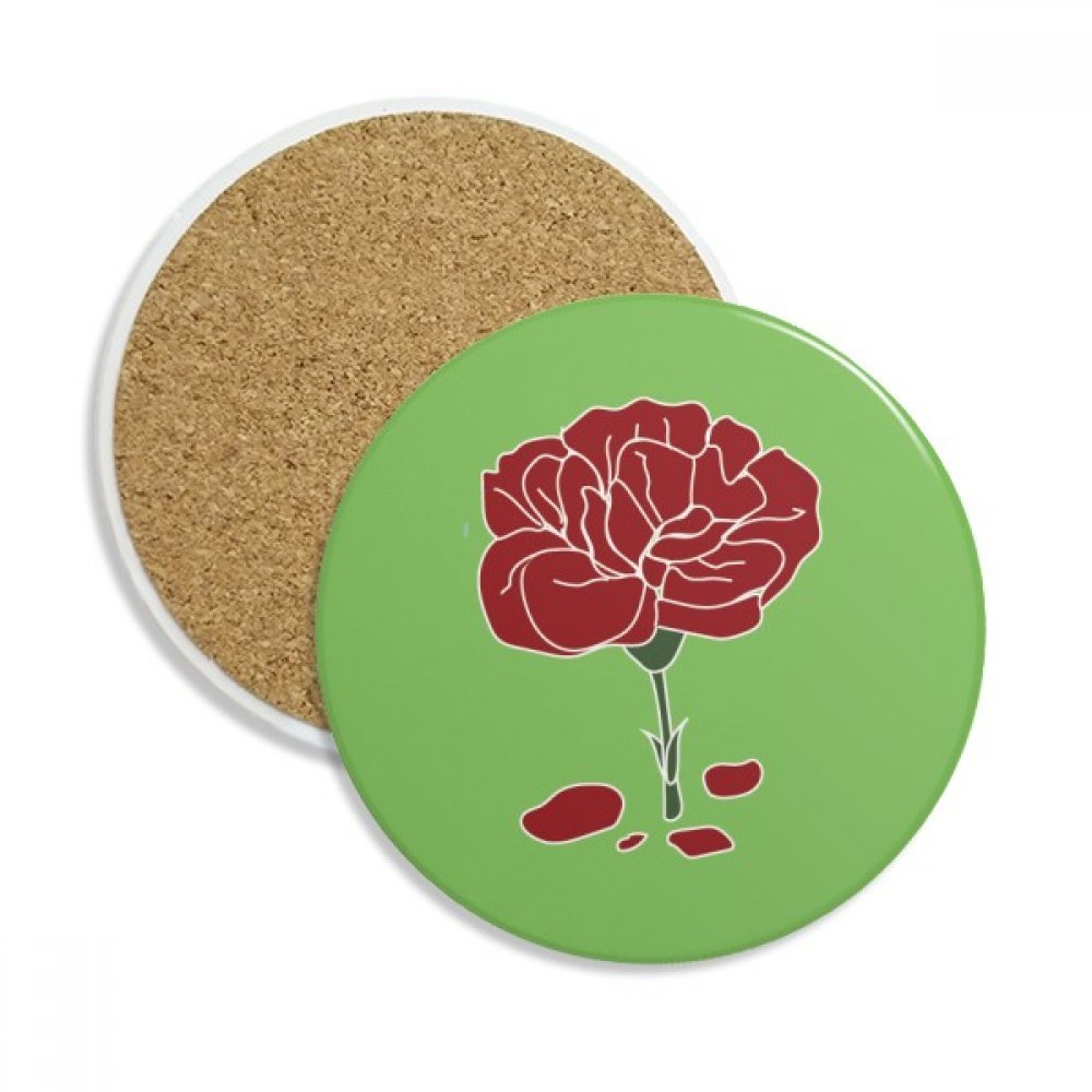 Coaster en céramique fleur de carnation rouge et pierre absorbante lot de 2