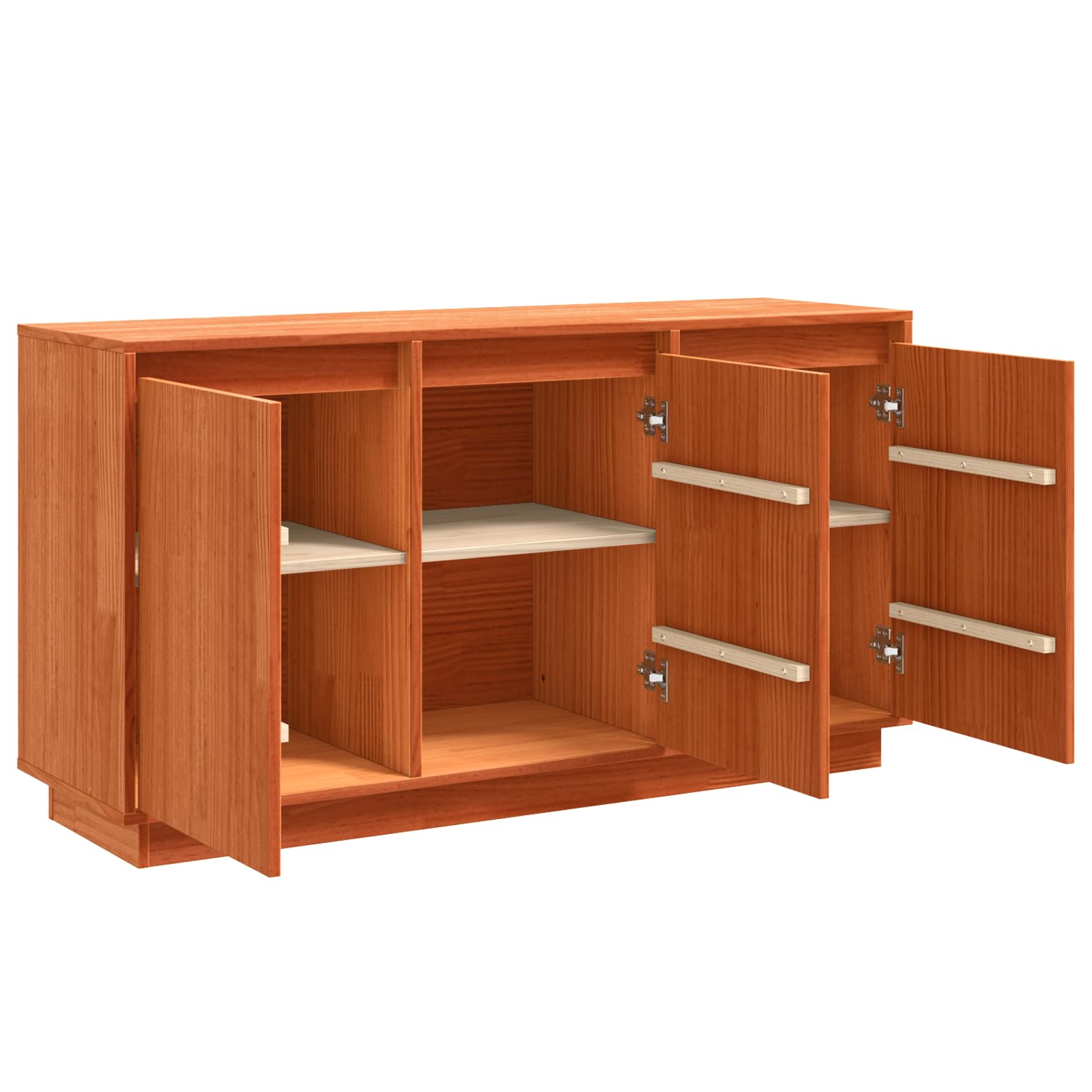 Solid Pine Wood 3-Door Sideboard, 111x34x60 cm Brown Oak