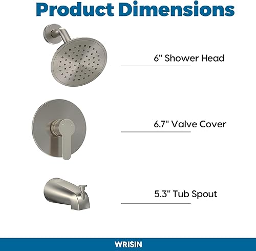 Miniatura 30 de WRISIN Juego de grifo de ducha negro con boquilla de bañera, juego de cabezal de ducha y mango negro, juego de grifo de bañera con cabezal de ducha