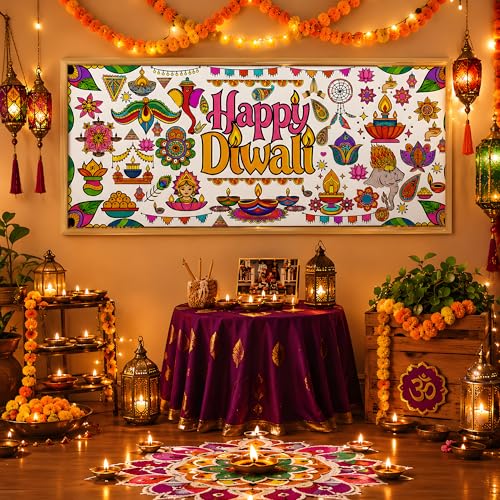 Image of Diwali Giant Coloring Poster /Tablecloth - Diwali Decorations for Home | 30 x 72 Inches Jumbo Coloring Banner Backdrop Kids Crafts Activities Decor Party Decorations | Diwali Gifts