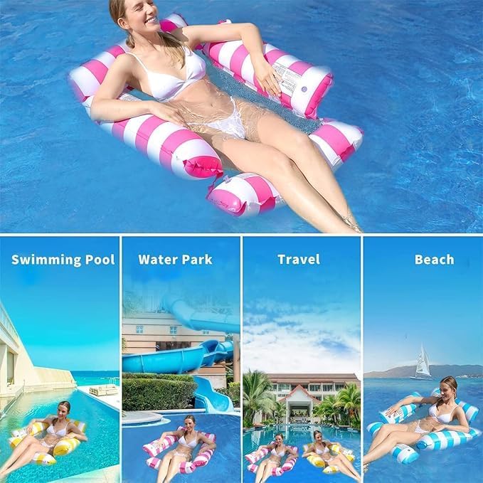 Image of Inflatable Pool Floats for Adults with Manual Air Pump - Water Hammock & Floating Bed | Adult Floaties | Swimming Pool, Beach, Lake & Summer Party (Rectangular Floating Bed, Pack of 1)