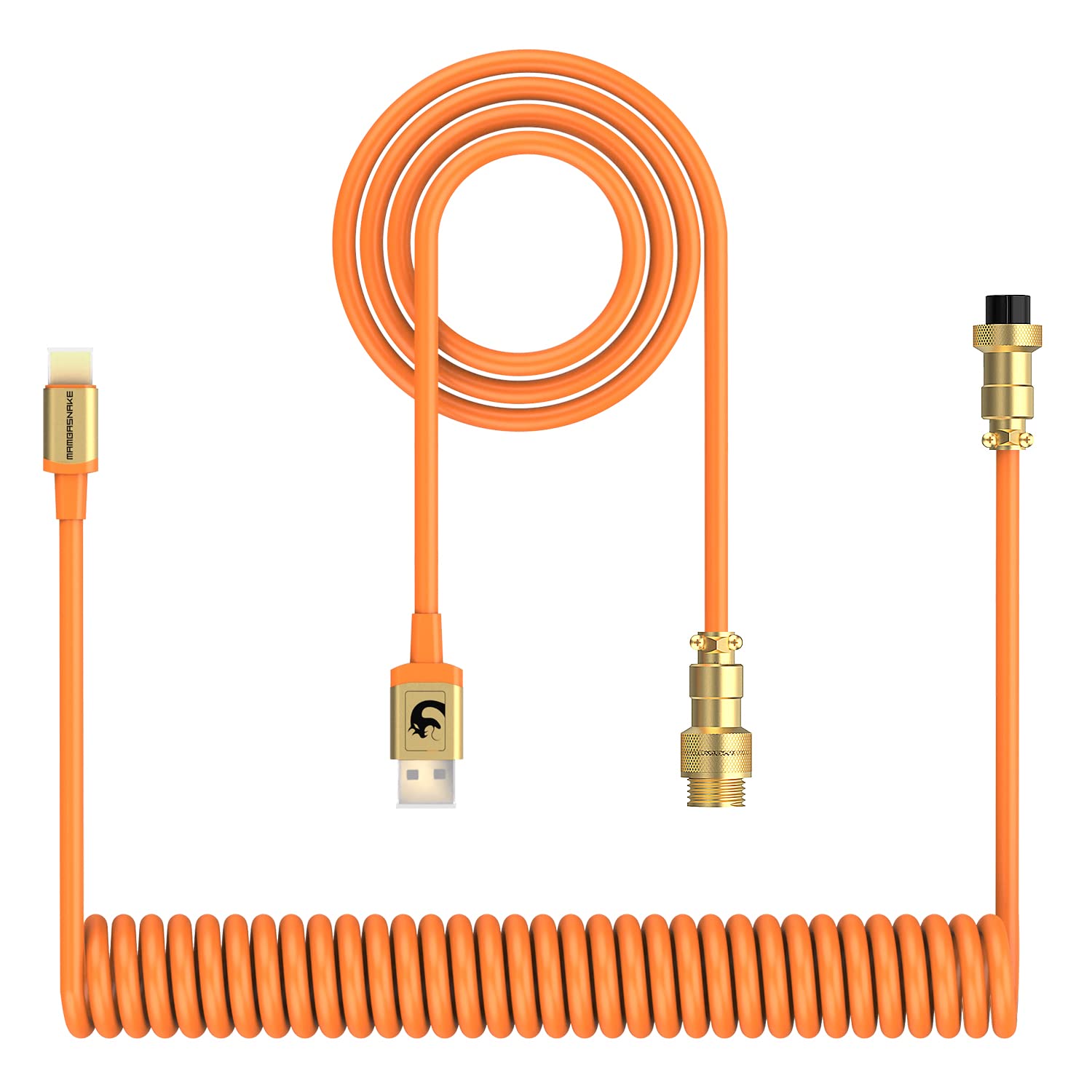 ZIYOU LANG C01 Custom Coiled USB C to A Cable with Detachable Double Sleeved Spiral Cable Extendable Spring Line Gold Aviator for PlayStation Xbox Keyboard Mouse USB Flash Drive Printer(Orange Pro)
