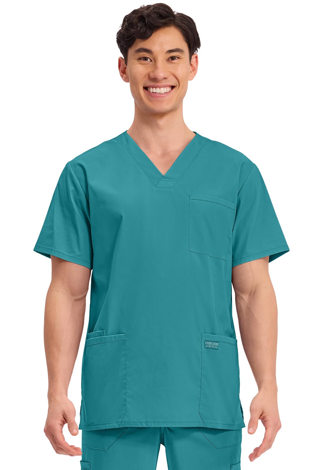 Cherokee Men's V-Neck Top Traditional fit with 4 Pockets, Ultra Soft, Durable, Fade Resistant, 2-Way Stretch Fabric - WW695