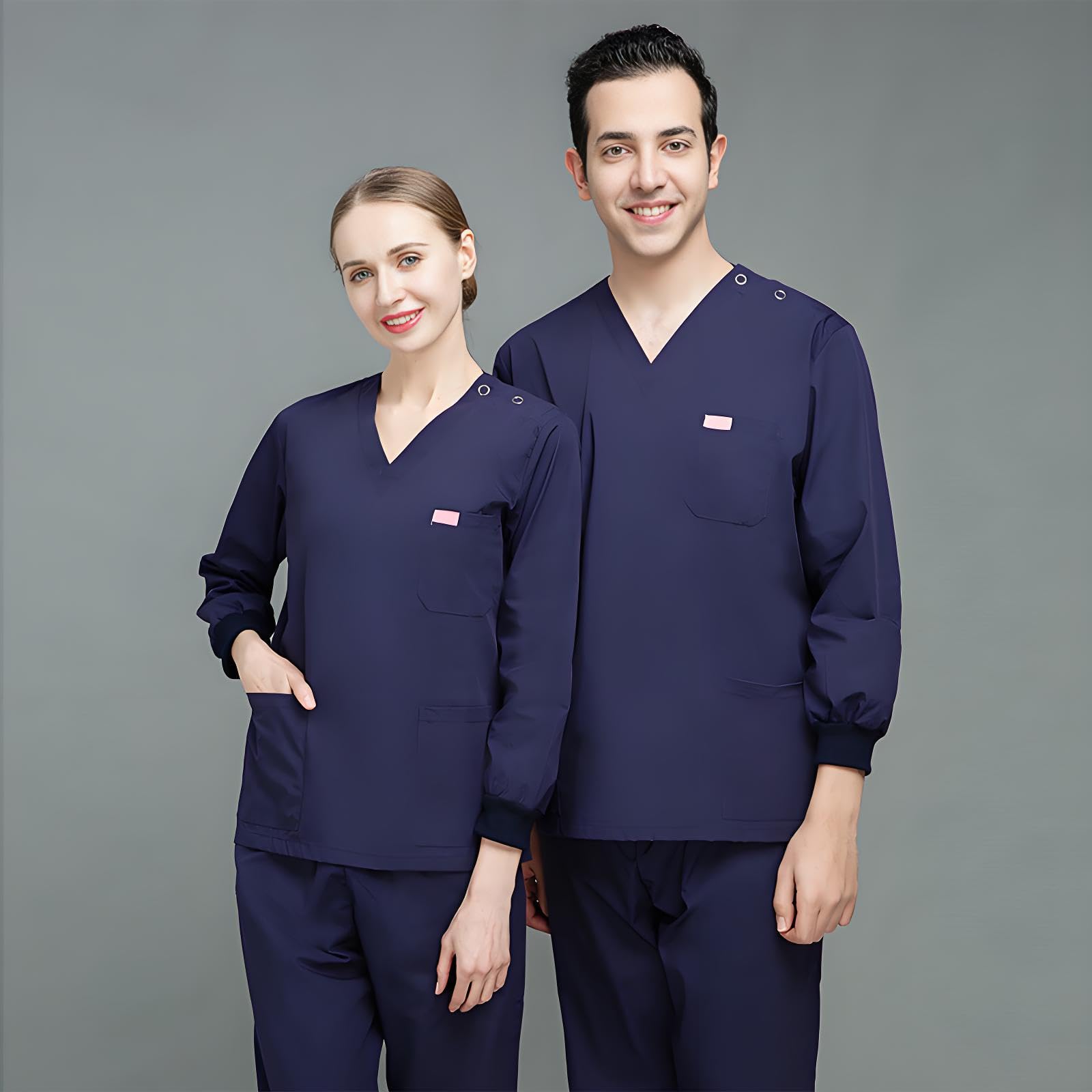 Conjunto de ropa quirúrgica médica para mujer, conjunto de ropa quirúrgica negra para mujer, conjunto de ropa quirúrgica para manos curativas para mujer (azul marino, manga larga, M, M)