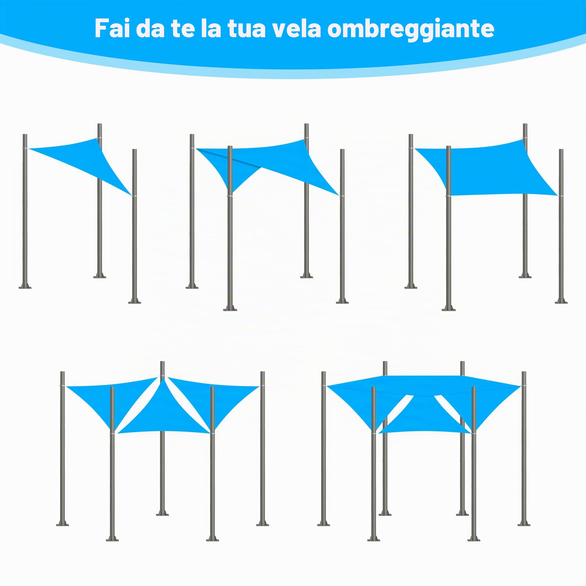 Asta per tenda parasole regolabile in altezza, 3 m, con anello a D incluso pali per tenda parasole