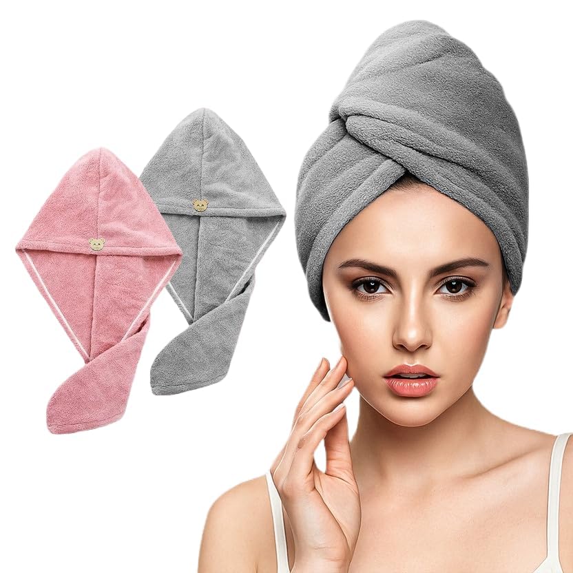 Image of Zuvexa Hair Towel Wrap for Women-Quick Drying Microfiber Towel for Hair with Elastic Loop for Tying-Super Absorbent Head Towels Wrap for Ladies Hair Turban (Pack of 2 Multicolour) (2)