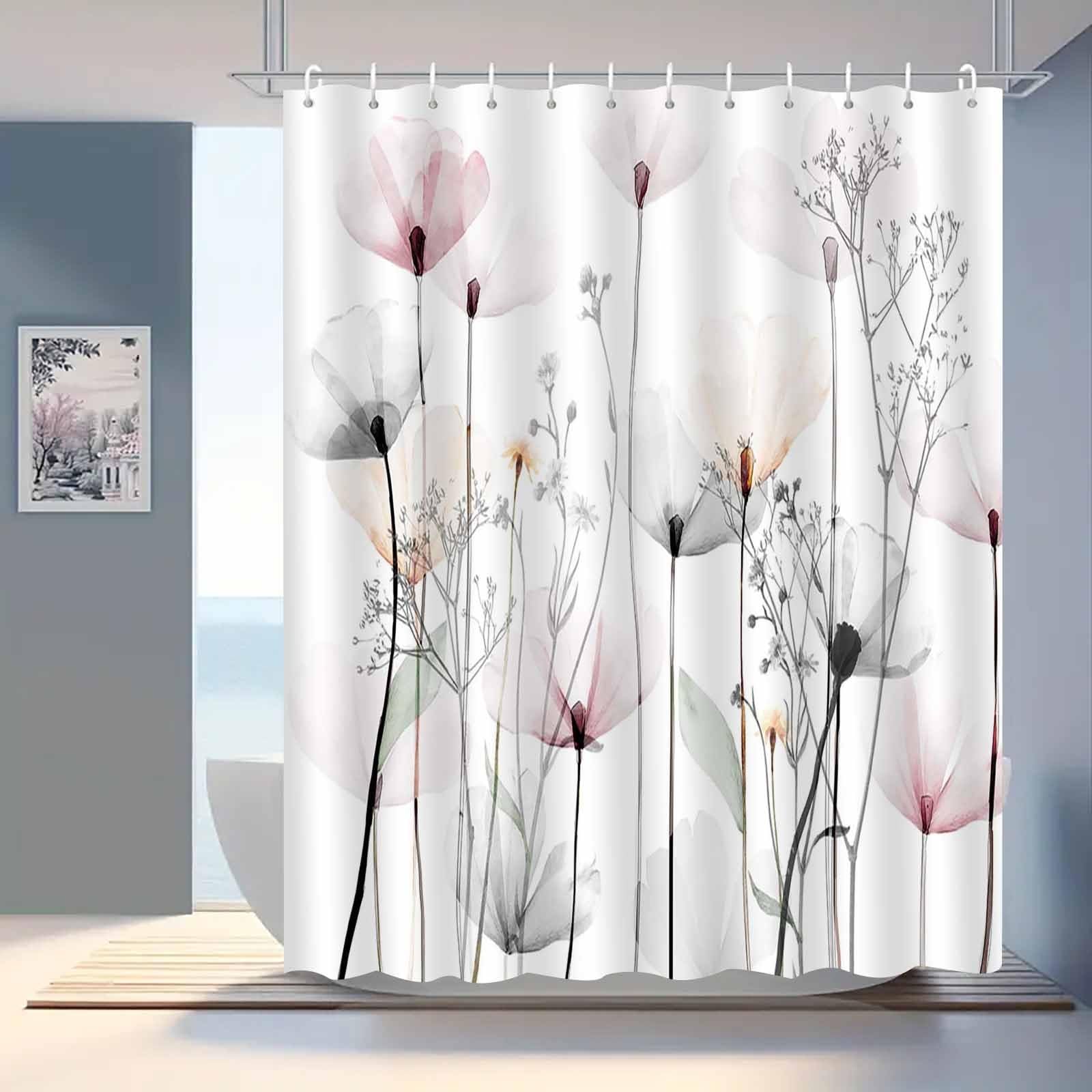 GLWDMB 1 Piece 90x180CM Nordic Style Floral Printed Shower Curtain With Hook, Polyester Fabric, For Windows And Walls, Bathtub, Bathroom, Machine Washable, All Season Universal