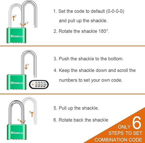 Miniatura 10 de Disecu 4 Digit Heavy Duty Combination Lock Outdoor Waterproof Padlock 1.3 Inch Shackle for Gate, Fence, Gym Locker, Sports Locker (Black)