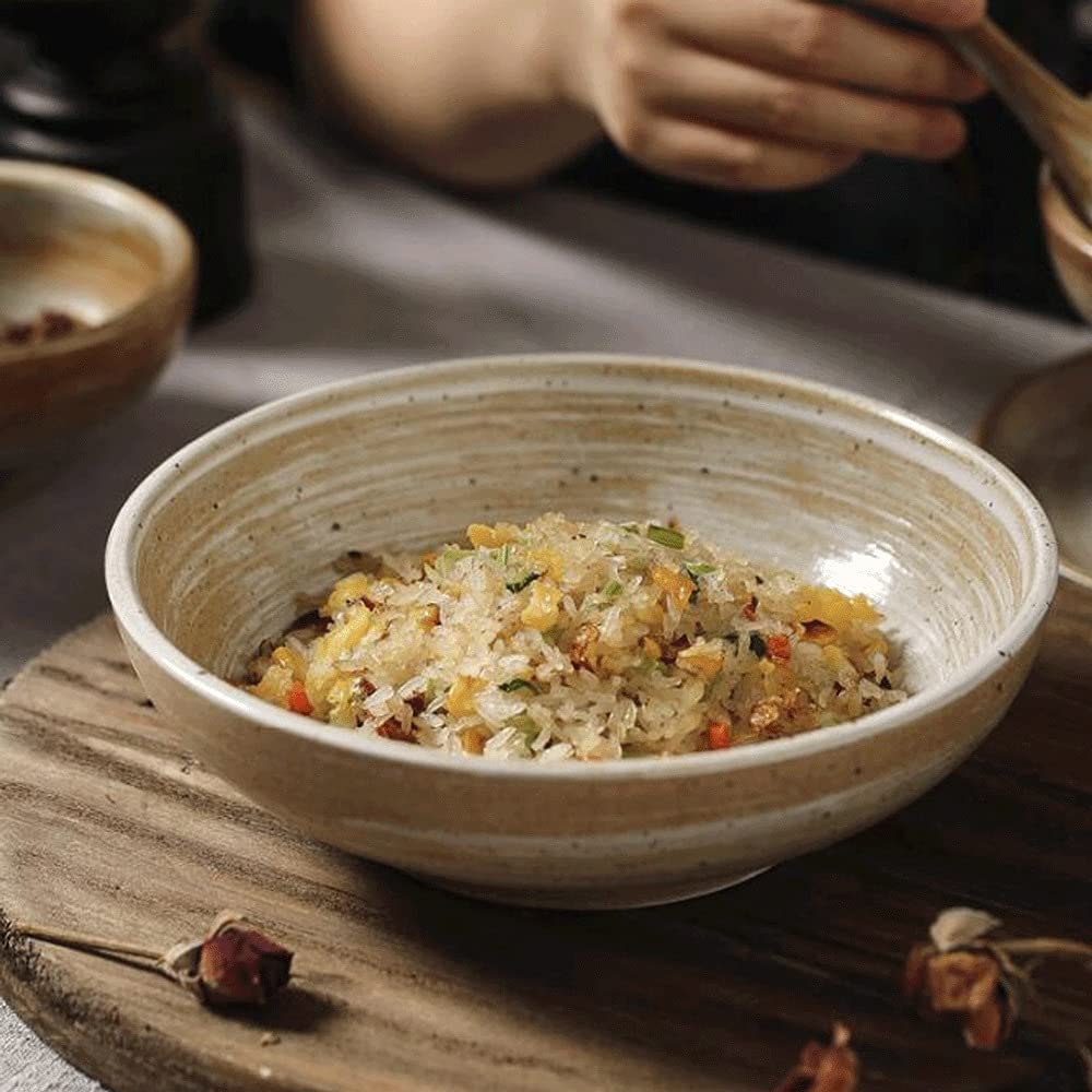 Ensemble d'assiettes et bols en céramique de grande capacité – 20 x 5,9 cm – Bols à soupe et à riz incassables, parfaits pour la vaisselle de restaurant, passent au lave-vaisselle et au micro-ondes