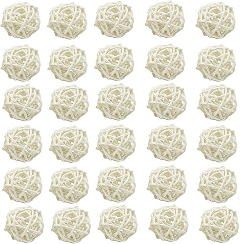 Miniatura 1 de Qingbei Rina 18 bolas decorativas, bolas de ratán blanco, bolas de mimbre de 1.6 a 2.4 pulgadas, esferas de orbes decorativas para centro de mesa,