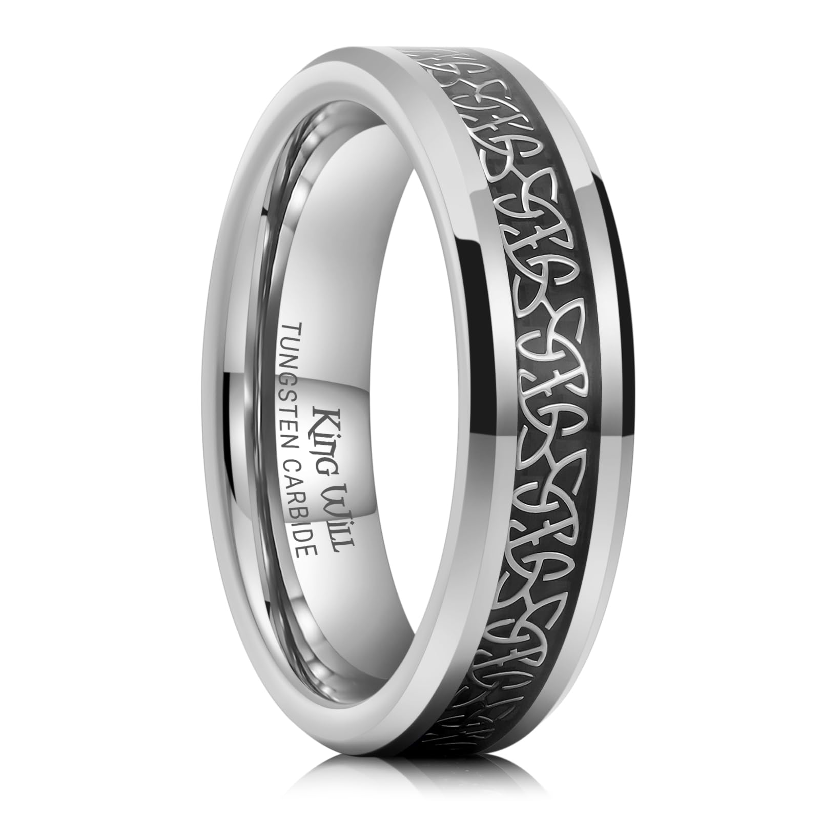 King Will Men's Cetic Knot Tungsten Carbide Ring, Opal/Carbon Fiber Inlay 6mm/8mm Wedding Band for Men Engagement Ring Comfort Fit