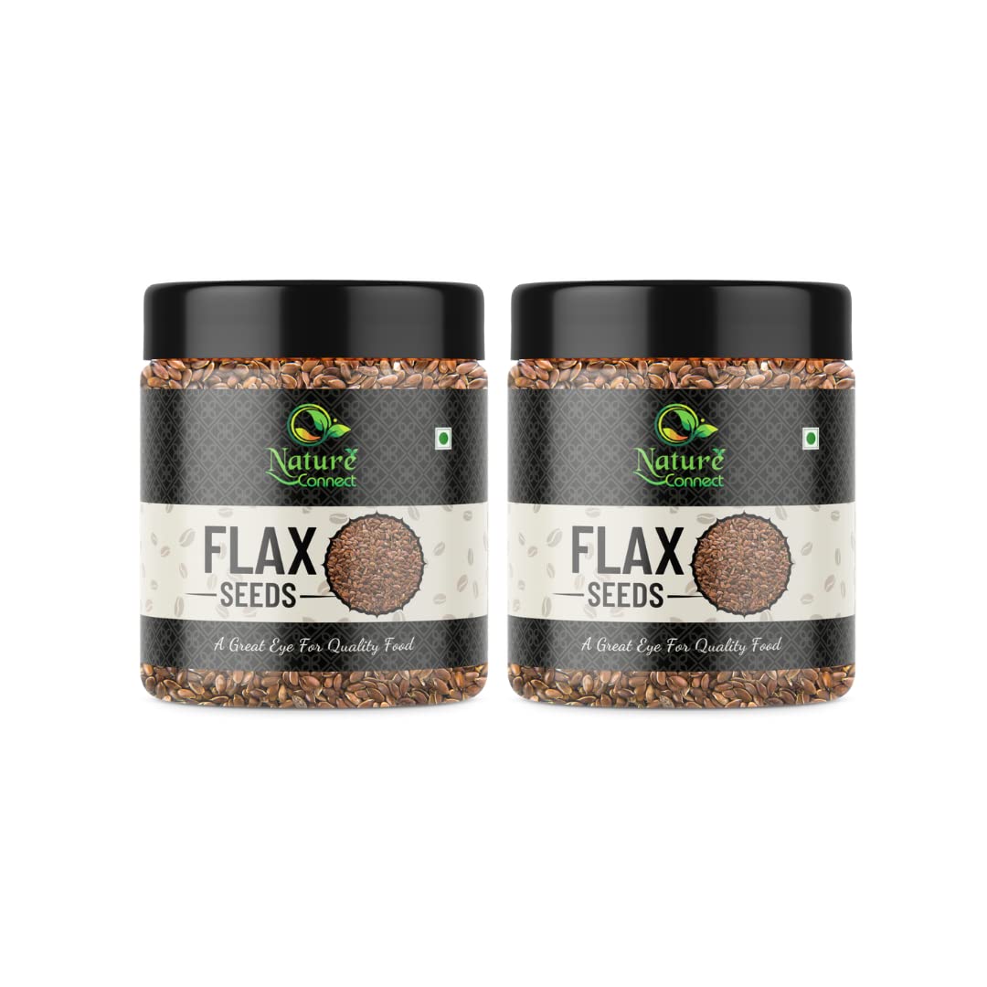 Nature Connect Combo Pack of 2 Flax Seeds 250 gm Each Total 500 gm - Fibre Rich Alsi Seeds, Raw Flax Seeds, Diet Snack [Jar Pack]