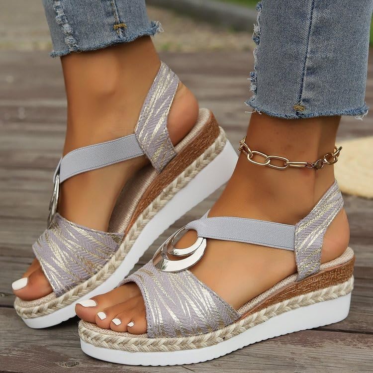 Women's Leather Platform Wedge Orthopedic Sandals, Summer Buckle Ankle Strap Casual Walking Shoes Comfortable Sandals3