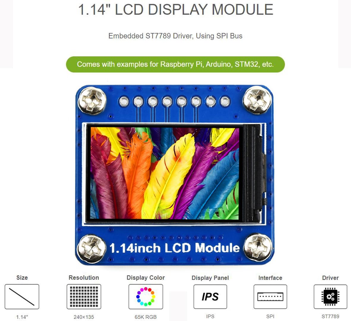 Écran LCD 1.14 Pouces SB Components - Résolution 240x135, SPI Pour Raspberry Pi, Arduino