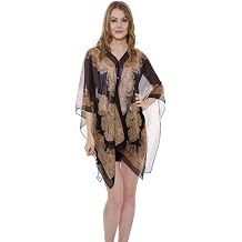 LL Womens Paisley Print Kimono Scarf Lightweight Sheer Chiffon Poncho Cover Up