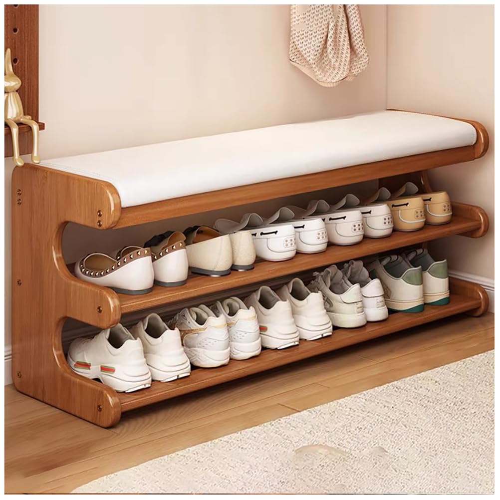 Banc d'entrée en bambou blanc pour organiser le couloir et la chambre