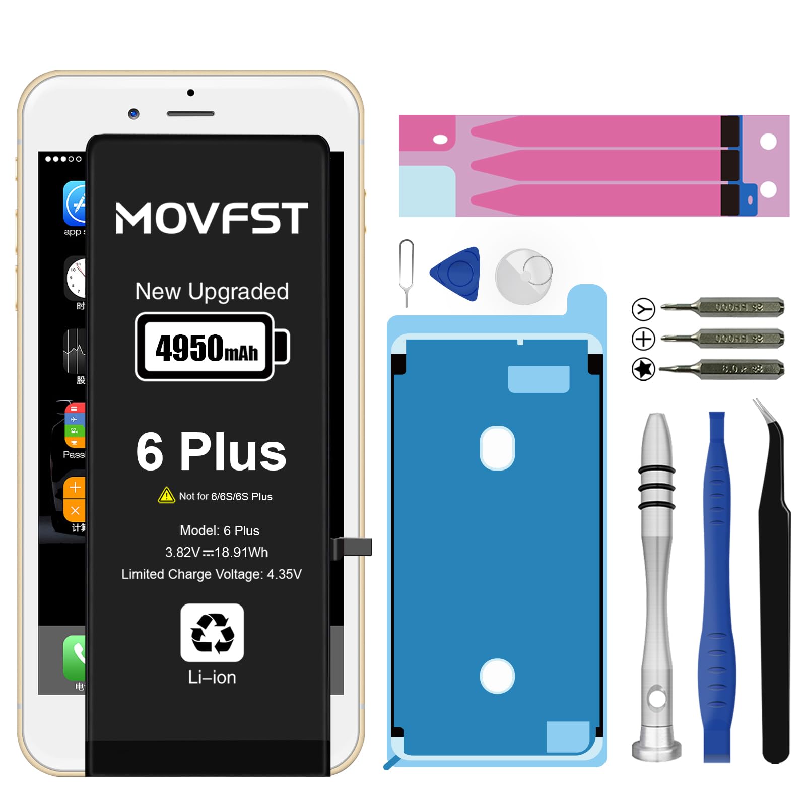 Replacement Battery for iPhone 6 Plus,Li-ion Polymer 4950mAh High Capacity Battery Fit for iPhone 6 Plus Model A1522 A1524 A1593 with Repair Tool Kits