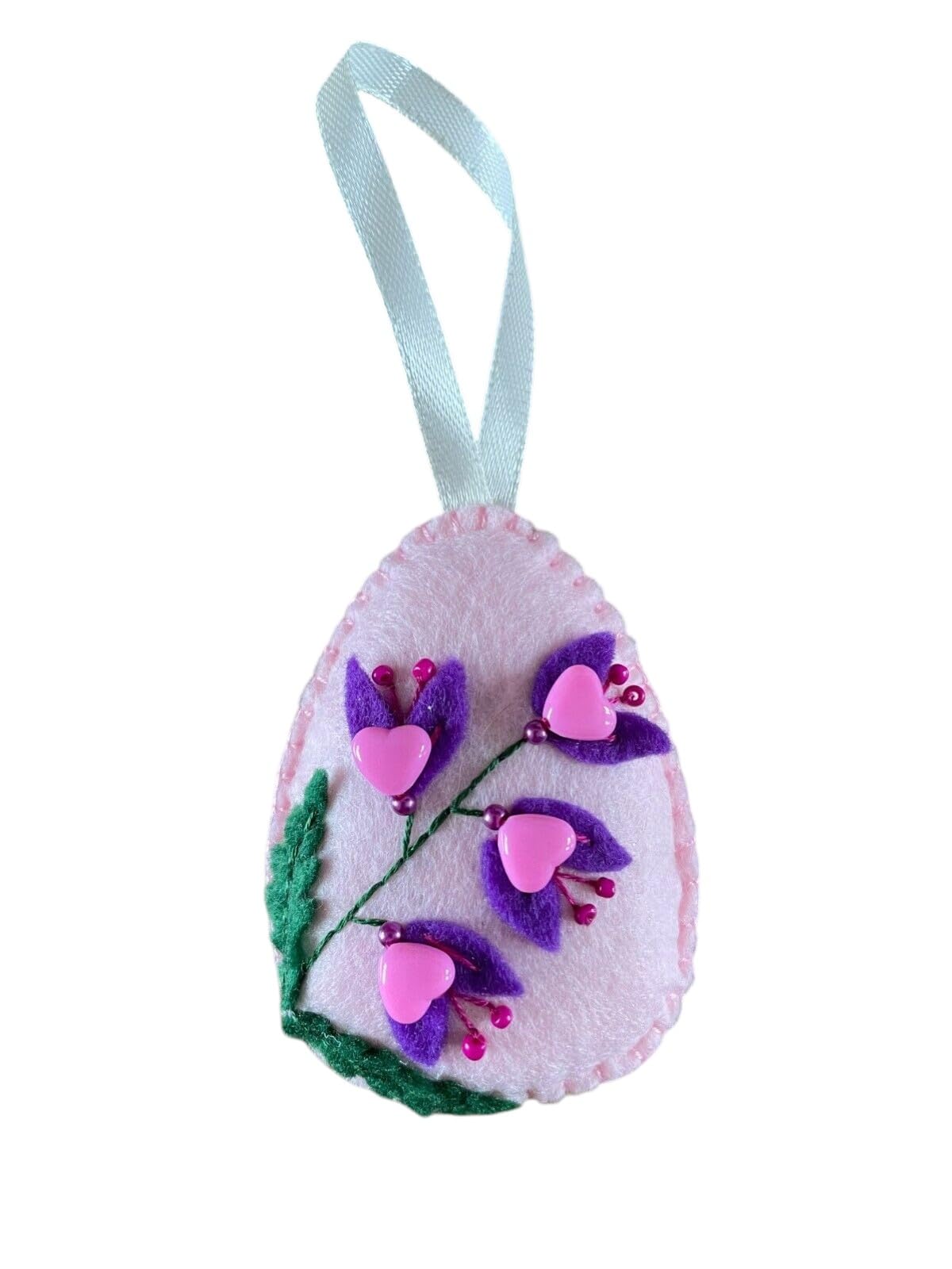 Handmade felt Easter decorations hanging ornaments bunny, chicken, egg (egg with fuchsia) โ image 1