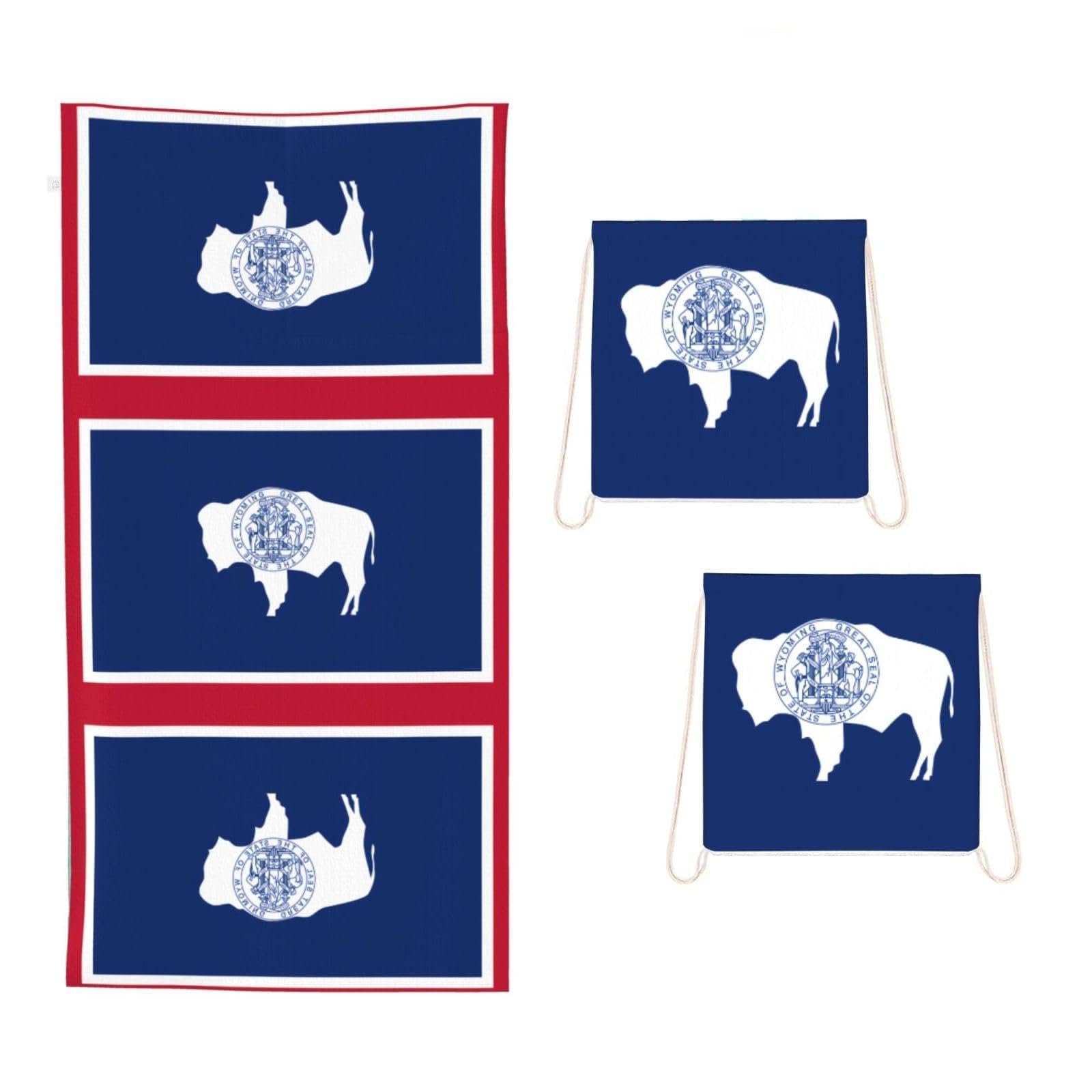 CNTDBU Wyoming State Flag 2 in 1 Packable Towel Bag-Large Beach Towel with Stuff Sack, Super Absorbent Microfiber Travel Towel for Pool