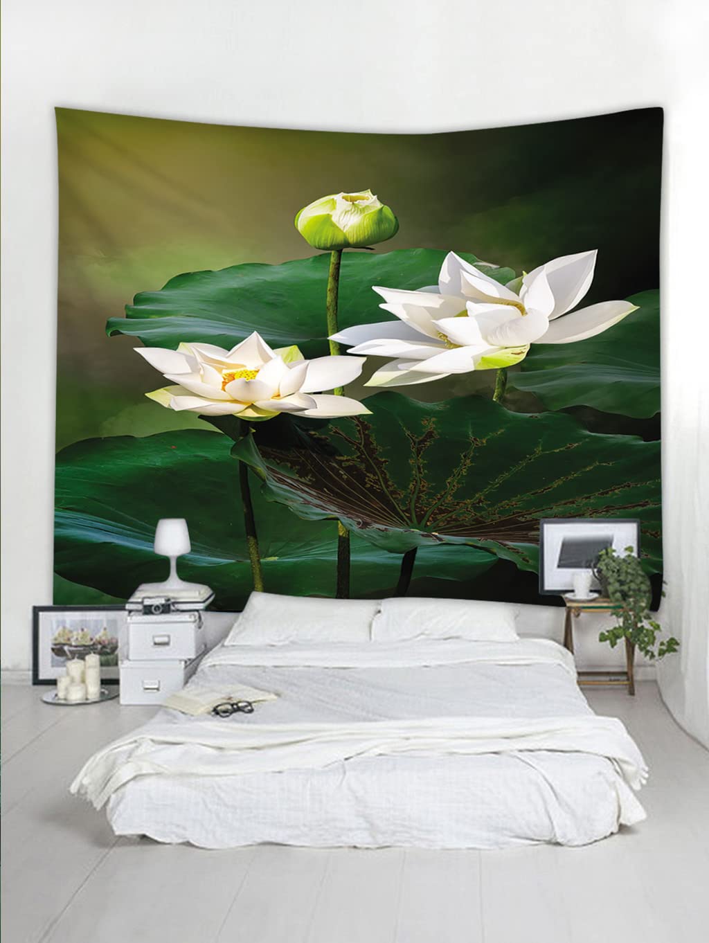 Amazon.co.jp: Minyose 落ちる花タペストリー、蓮の花風景タペストリー