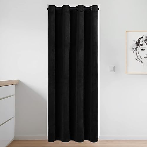 NICETOWN Cortina de terciopelo negro para privacidad, cortina de puerta de armario con ojales para dormitorio, cubierta opaca sólida de 96 pulgadas