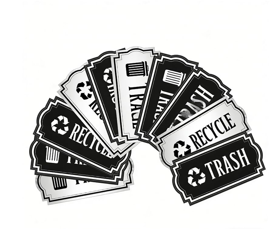 Image of 16Pcs Trash and Recycle Stickers,Recycle Stickers for Trash Bins Waste and Recover Decals Garbage Can Indoor Outdoor Garbage Can Home Office Kitchen Apartment Hotel