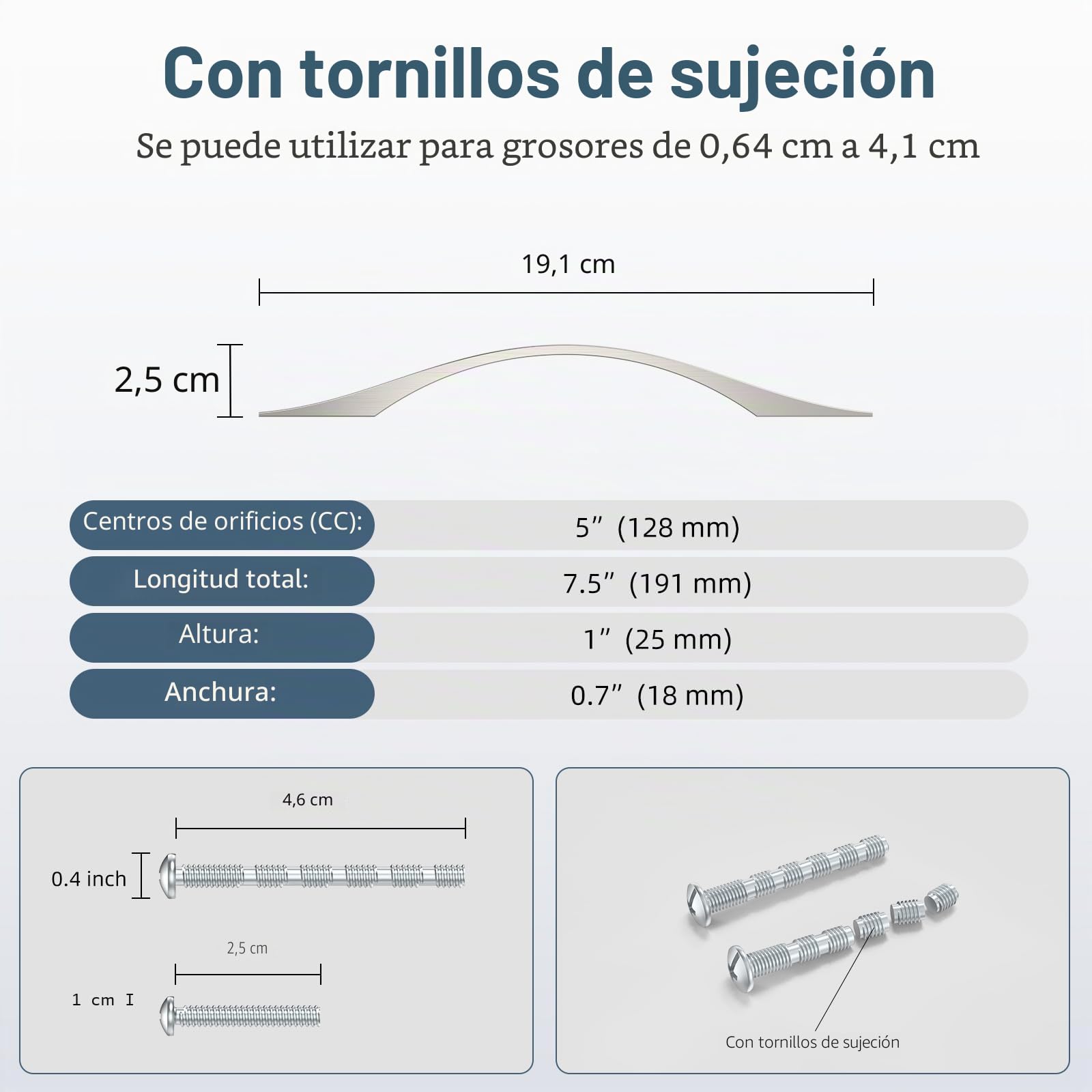 FURNIWARE Lot de 10 tiradores de mueble en níquel satinado cepillado - Distancia entre agujeros: 128 mm - Para armarios de cocina, armarios, cajones