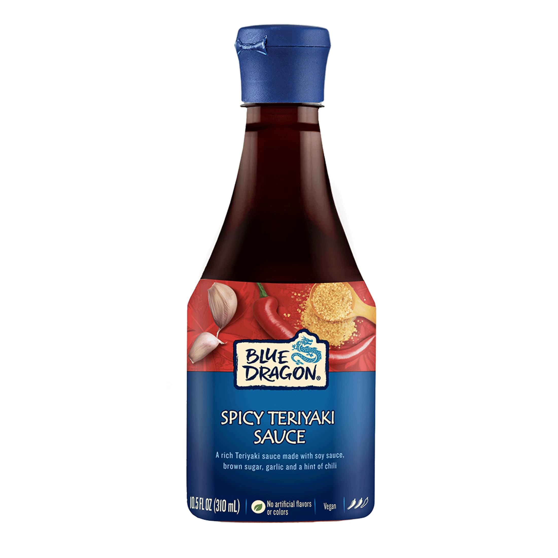 Blue Dragon Spicy Teriyaki Sauce, 10.5 Oz (Pack of 1), Dipping Sauce, Marinade, Squeezy Bottle, Vegan