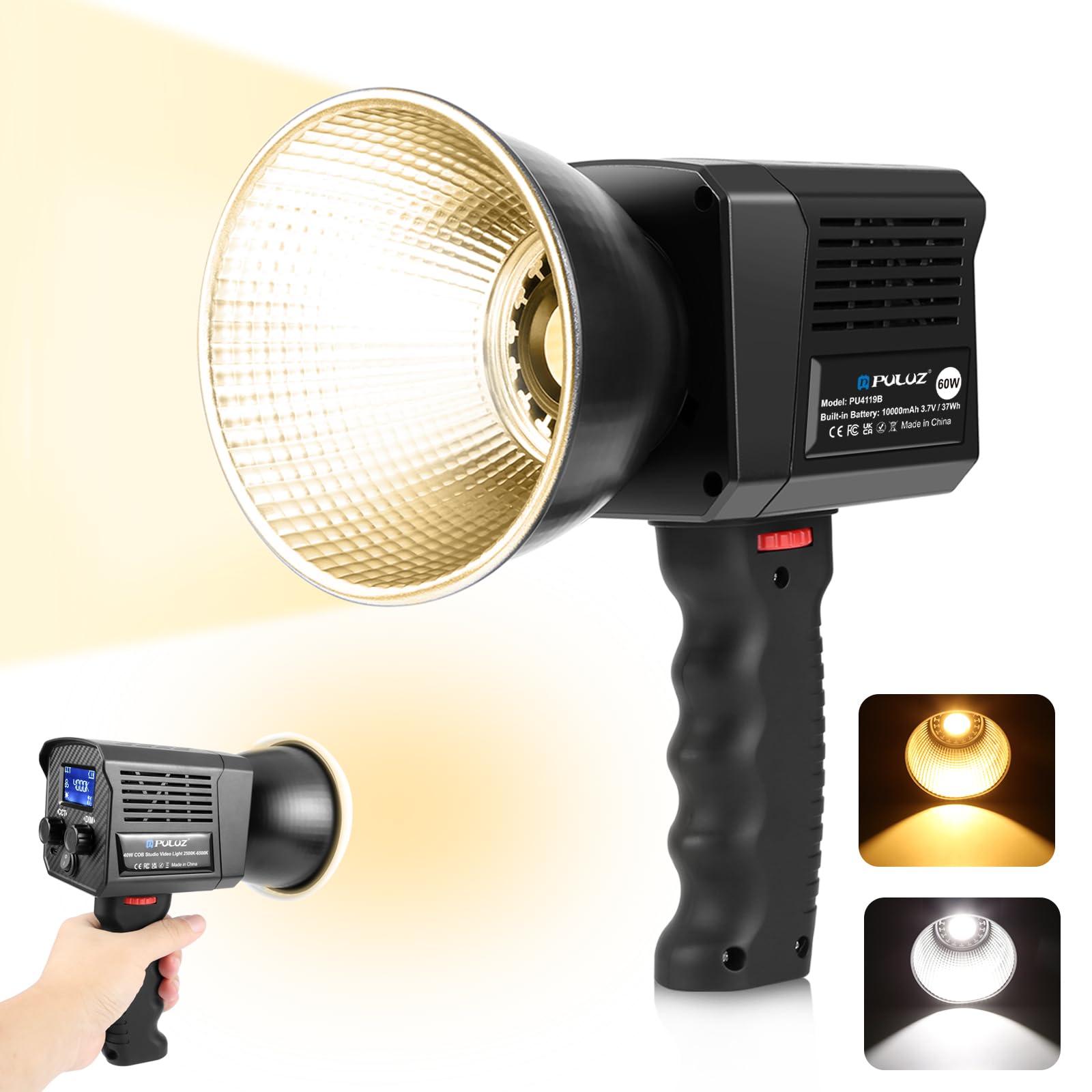 PULUZ Portable Video Light, COB Fill Light with 2500-6500K Adjustable Color Temperature, 8 Creative Lighting Effects, Perfect for Photography Studio,