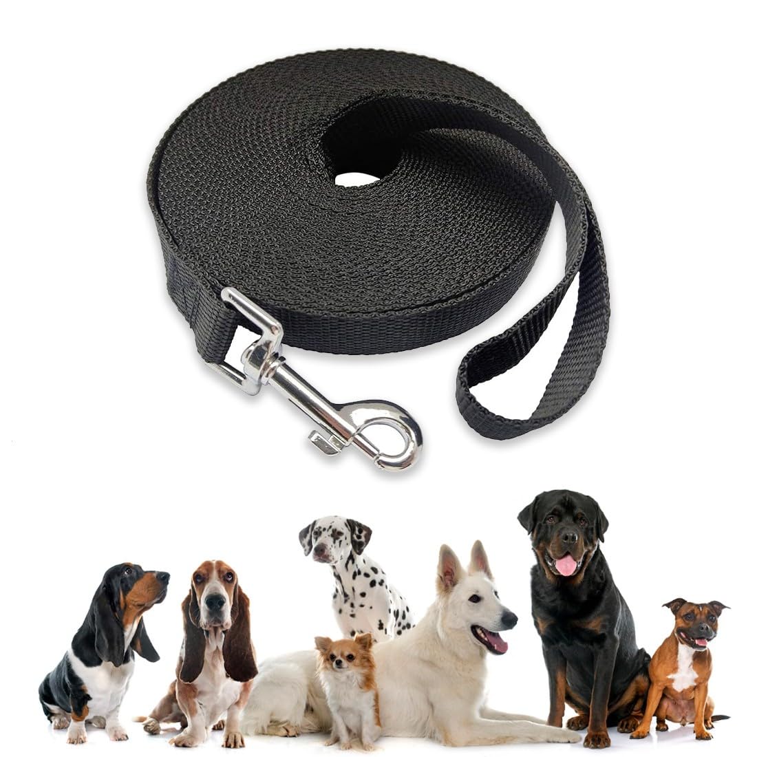 EOUIAV Correa Perros Larga, 10M Correa para Perros Adiestramiento, Cuerda para Perros, Correa Resistente Fuerte para Mascota Camping Paseo Entrenamiento Negro