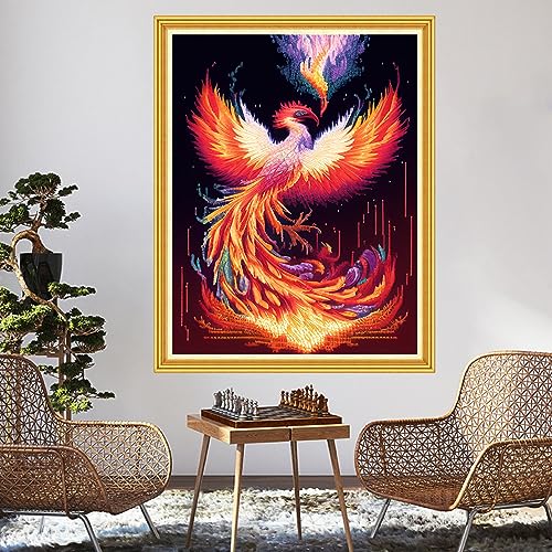 Image of Dimensean Stamped Cross Stitch Kits Full Range of Embroidery Patterns Starter Kits for Beginners Adult DIY Cross Stitches Needlepoint Kits 11CT-Fire Phoenix 15.7x19.7 inch