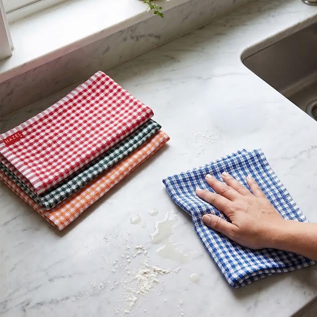 Image of HAZEL Kitchen Cleaning Cloth Set of 4 | Cotton Polyester Waffle Weave Towels for Cleaning, Wiping & Drying 30x50 cm | Reusable Kitchen Napkins