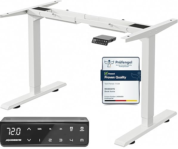 MAIDeSITe Adjustable Height Standing Desk Frame Two-Stage Desk Stand Sit-stand Table Workstation Ergonomic Workplace with Memory Smart Pannel (2 Stage|Dual Motor, White) T2 Pro - 2 Stage|Dual Motor - White
