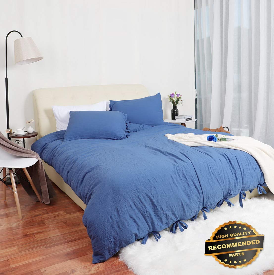 Sandover Washed Cotton Bedding Set Comforter Duvet Cover Pillowcase Bed Sets Solid Color| Size King | Style DUV-5301218201