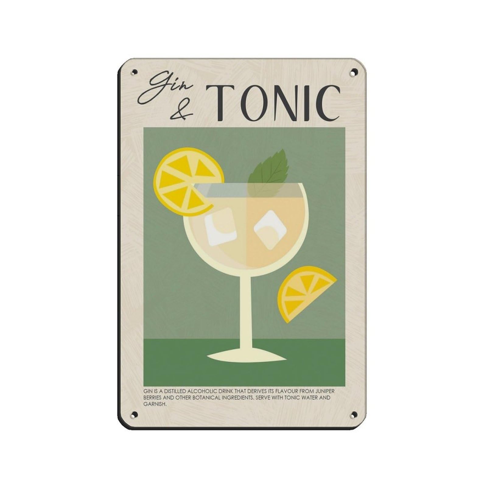 Gin Print, Cocktail, Booze Gift, Gin Art Retro Poster Metal Tin Sign Chic Art Retro Iron Painting Bar People Cave Cafe Family Garage Poster Wall Decoration 8x12inch(20x30cm)