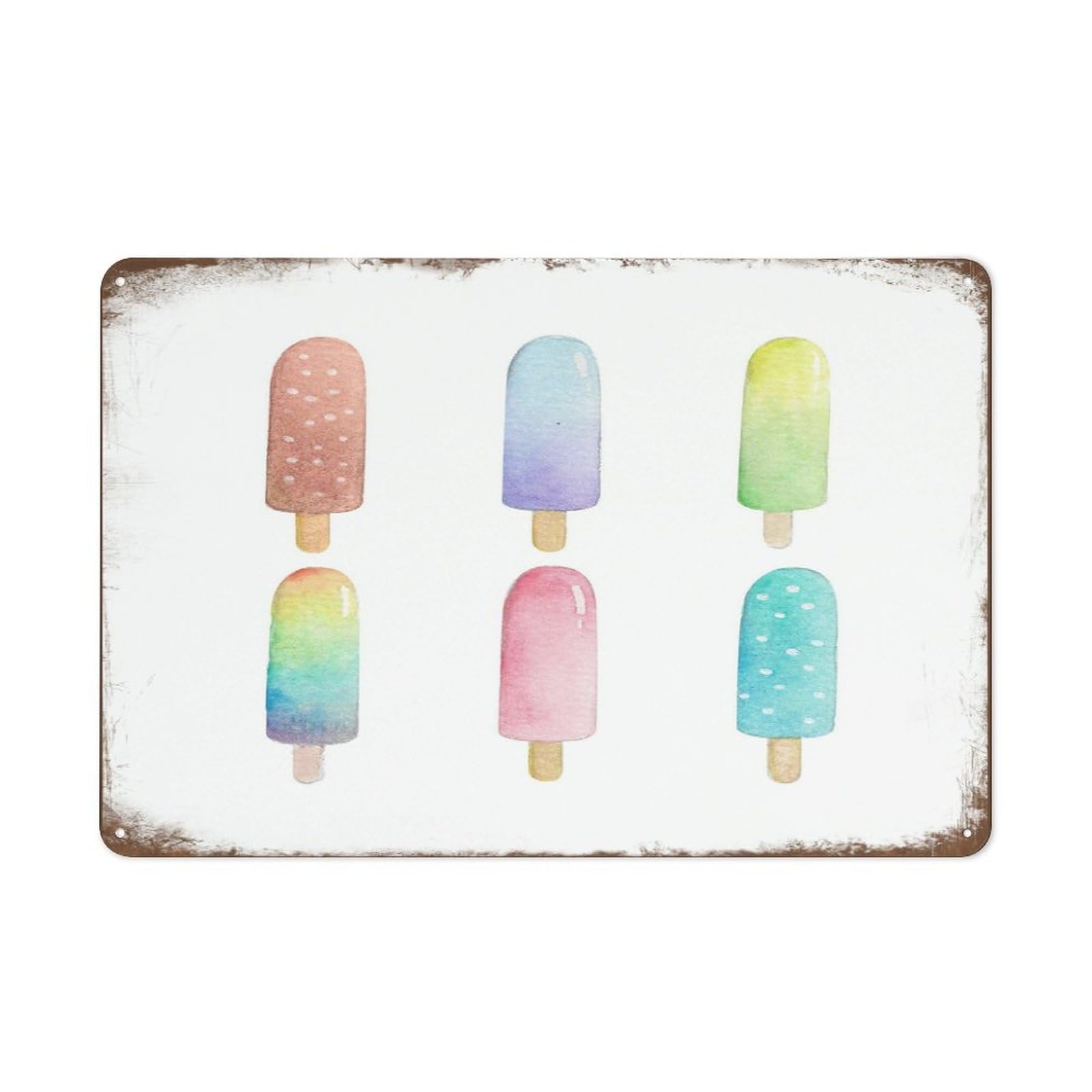 peiyeety Popsicle Watercolor Summer Home Decor Ice Cream Metal Tin Sign Dessert Wall Art Kids Art Summer Treats Colorful Yard Signs Perfect For Home Business And Outdoor 8x12 Inch