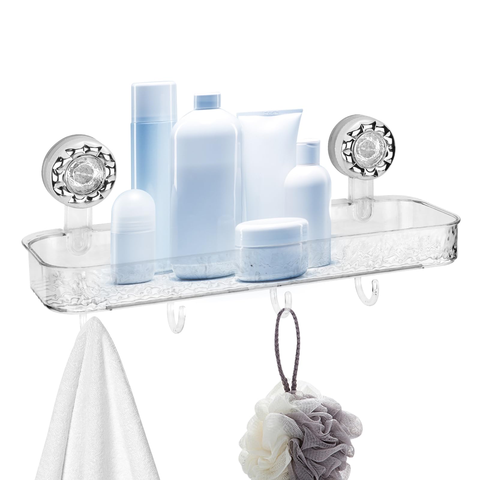 LELE LIFE Suction Cup Shower Caddy - Acrylic Shower Organizer Large Removable Bathroom Shelf Powerful Suction Basket Bathroom