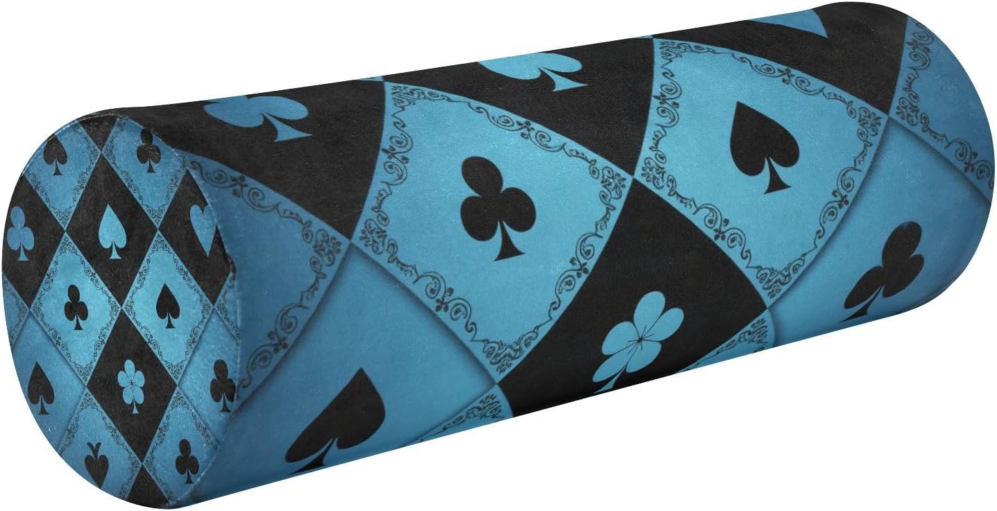 Blue Lace Poker Grid Decorative Neck Roll Pillow Insert Round Pillow Foam Soft Foam Cylinder Lumbar Roll Support Pillow almohada para Cuello