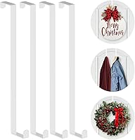 BoodaBrand 14" Over Door Wreath Hangers 4-Pack, Z-Shaped Hooks Fit 1-3/4" & 1-3/8" Doors, Holds 40lbs for Wreaths, Hats, Coats - White