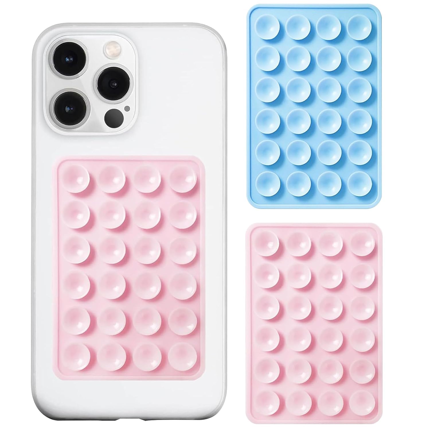Suction Phone Case Sticker Grip Silicone Holder Mount for Hands-Free Mobile Accessory Holder Grip, Video Phone Accessory Compatible Mirror, Shower (Pink) (Blue)-image-5