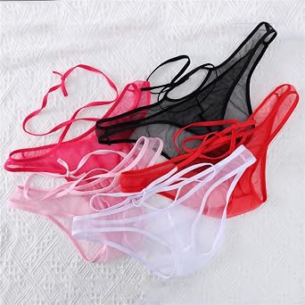 Men's Breathable Mesh Tie Strap Briefs Low Waist Transparent U Convex Bikini Briefs Underwear Panties