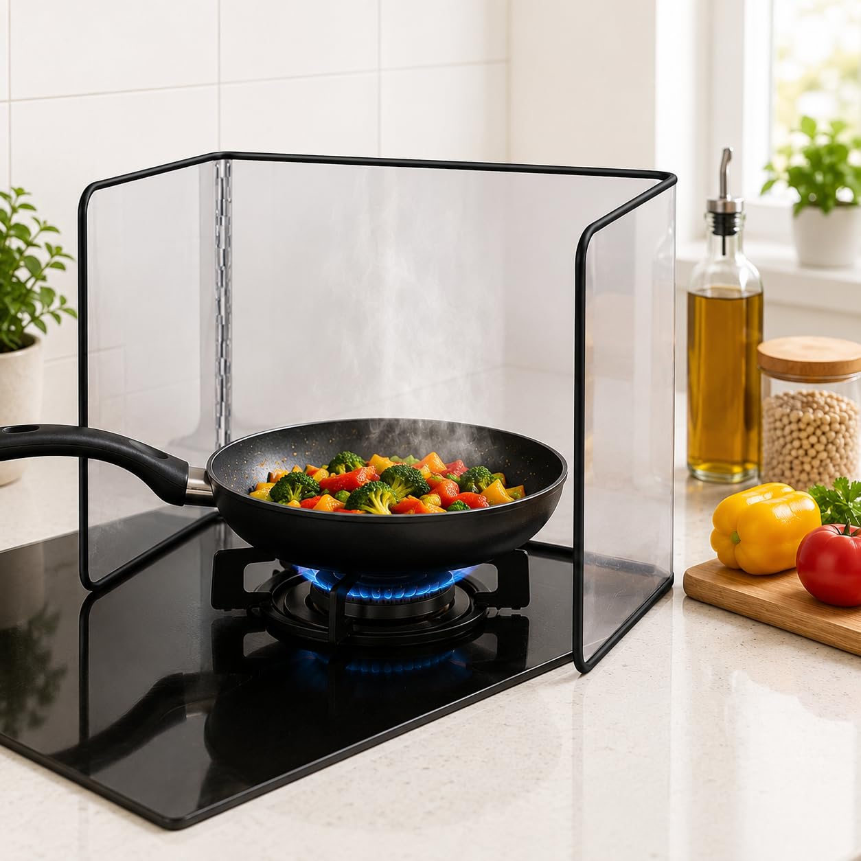 Foldable Stainless Steel Kitchen Windshield | 3 Panel Oil Splash Guard | Heat Resistant Cooking Wind Shield for Gas Stove, Kitchen Counter & Camping-image-27